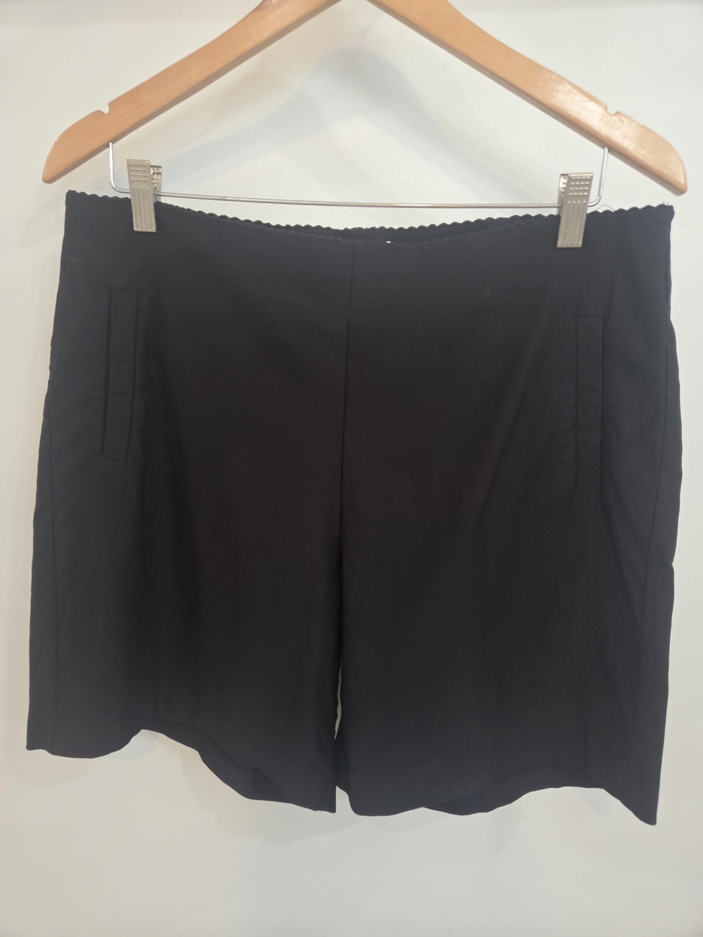 Elle Black Pull-On Dress Shorts with Subtle Scallop Edge Detail